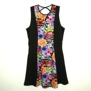 Olsenboye Fit & Flare Floral Panel Sleeveless Stretch Knit Dress Size L